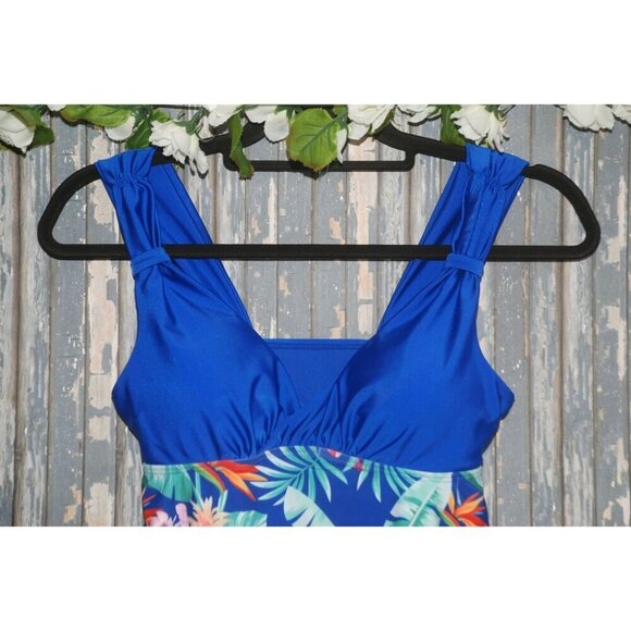 Esprlia Ladies Size S Blue Swimsuit Top Tankini Built In Bra Floral Hawaiian - Picture 2 of 6